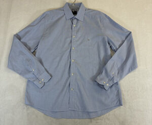 Lacoste Men's Modern Fit Long Sleeve Plaid Button Down Shirt Light Blue 44 Chrty